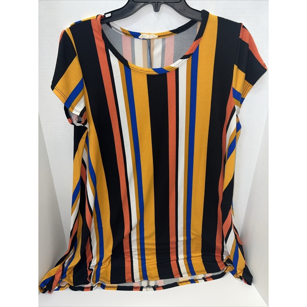 PINC Shirt Women's XL Multicolor Striped Short Sleeve Blouse
